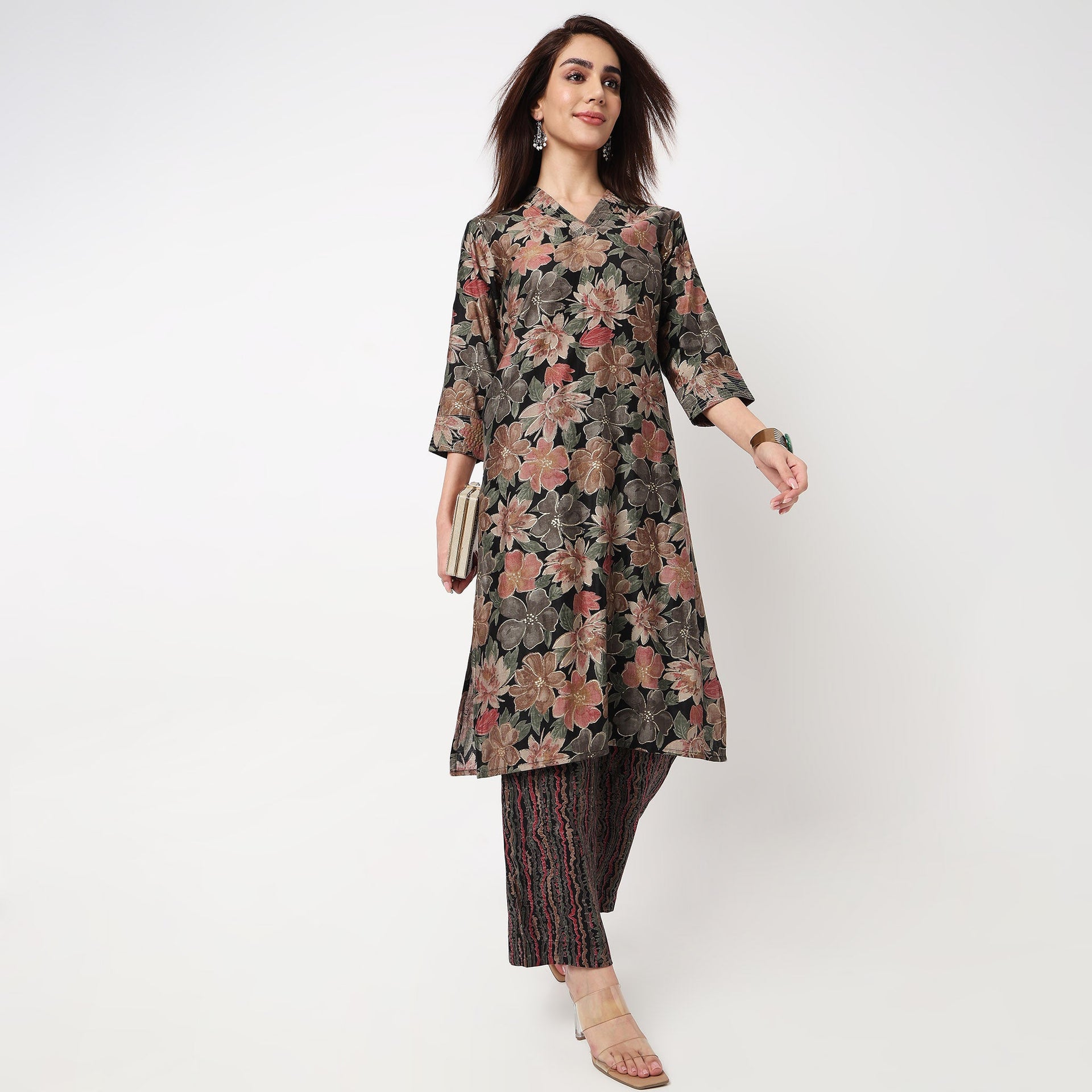 V-Neck Printed Kurta with Pant Sets