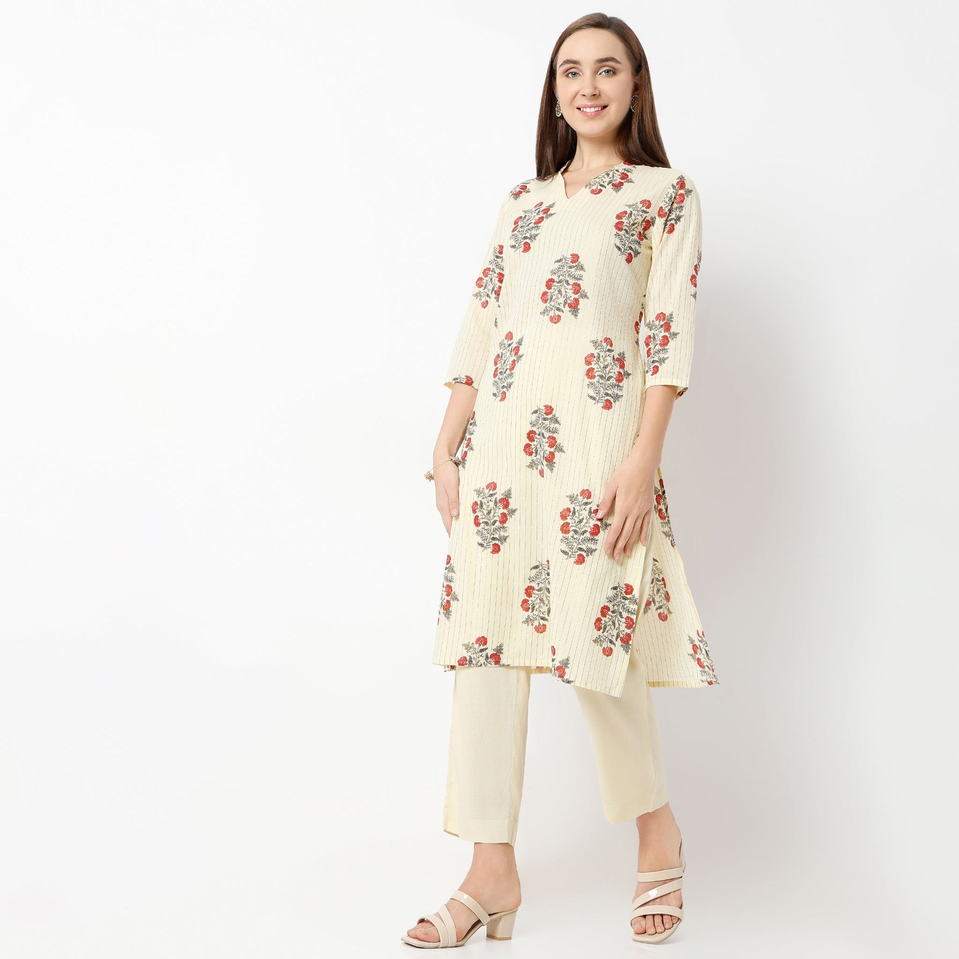 Ankle Length Straight Fit Solid Pants