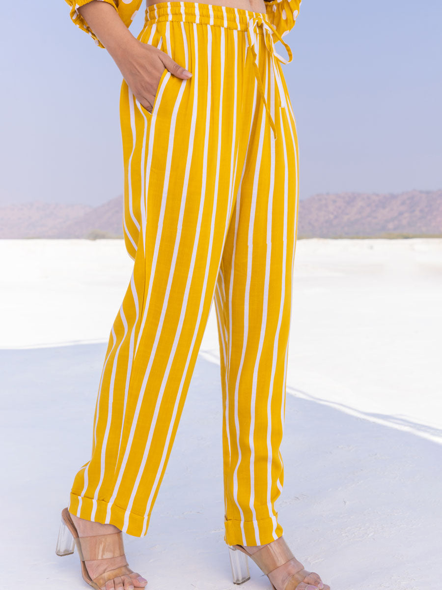 Yellow Stripes Slub Folded Trousers