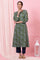 Green Floral Handblock Printed Kurta with Volume Sleeves