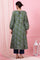 Green Floral Handblock Printed Kurta with Volume Sleeves