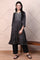 Black Polka Printed Satin A-lineKurta with Thread Embroidery