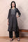 Black Polka Printed Satin A-lineKurta with Thread Embroidery