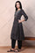 Black Polka Printed Satin A-lineKurta with Thread Embroidery