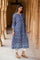 Blue Block Print Mirror Work Flared Cotton Kurta