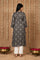 Brown Geometric Print Sequined A-Line Modal Satin Kurta