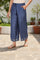 Blue Embroidered Wide-Leg Shantung Parallel Pants