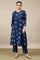 Indigo Handblock Printed Kurta and Straight Pants Set