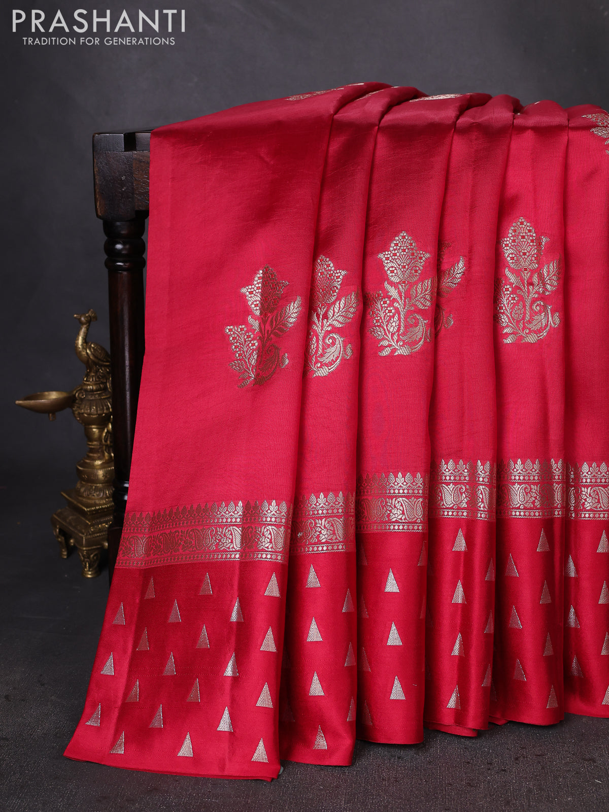 Banarasi poona silk saree red with zari woven buttas and zari woven butta border