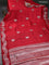 Banarasi poona silk saree red with silver zari woven buttas and silver zari woven border