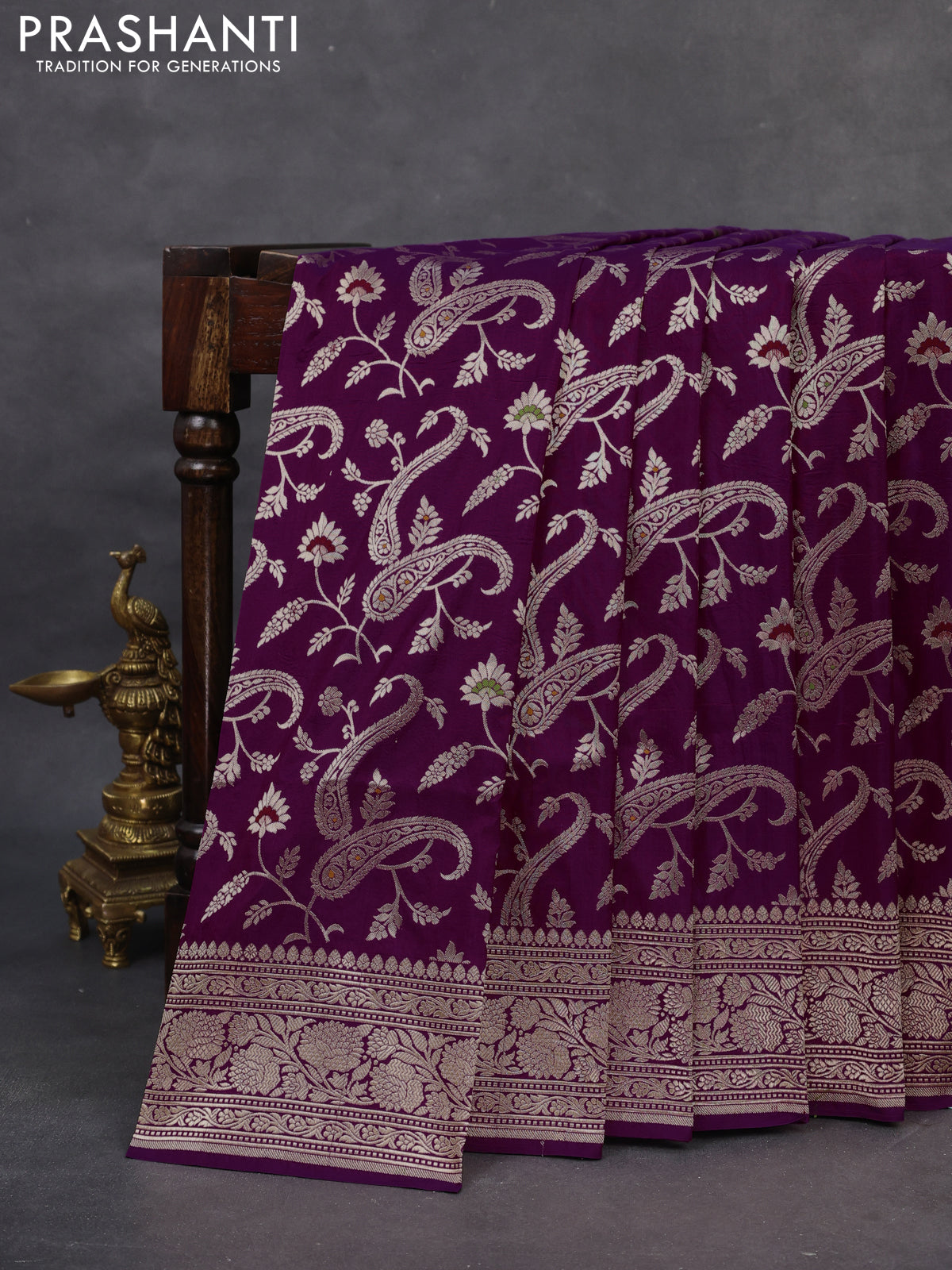 Banarasi uppada silk saree purple with allover zari woven brocade weaves and zari woven border