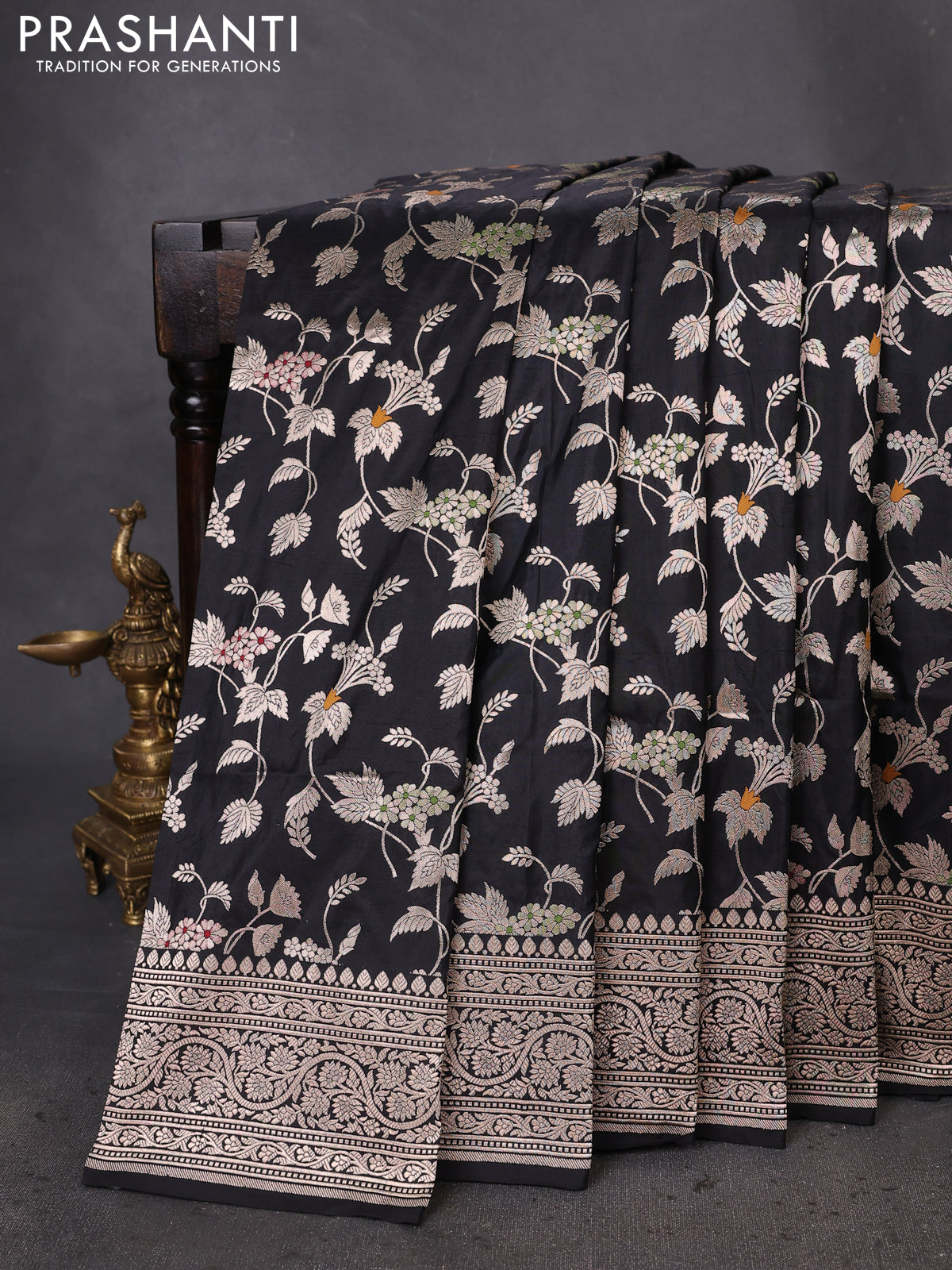 Banarasi uppada silk saree black with allover zari woven brocade weaves and zari woven border