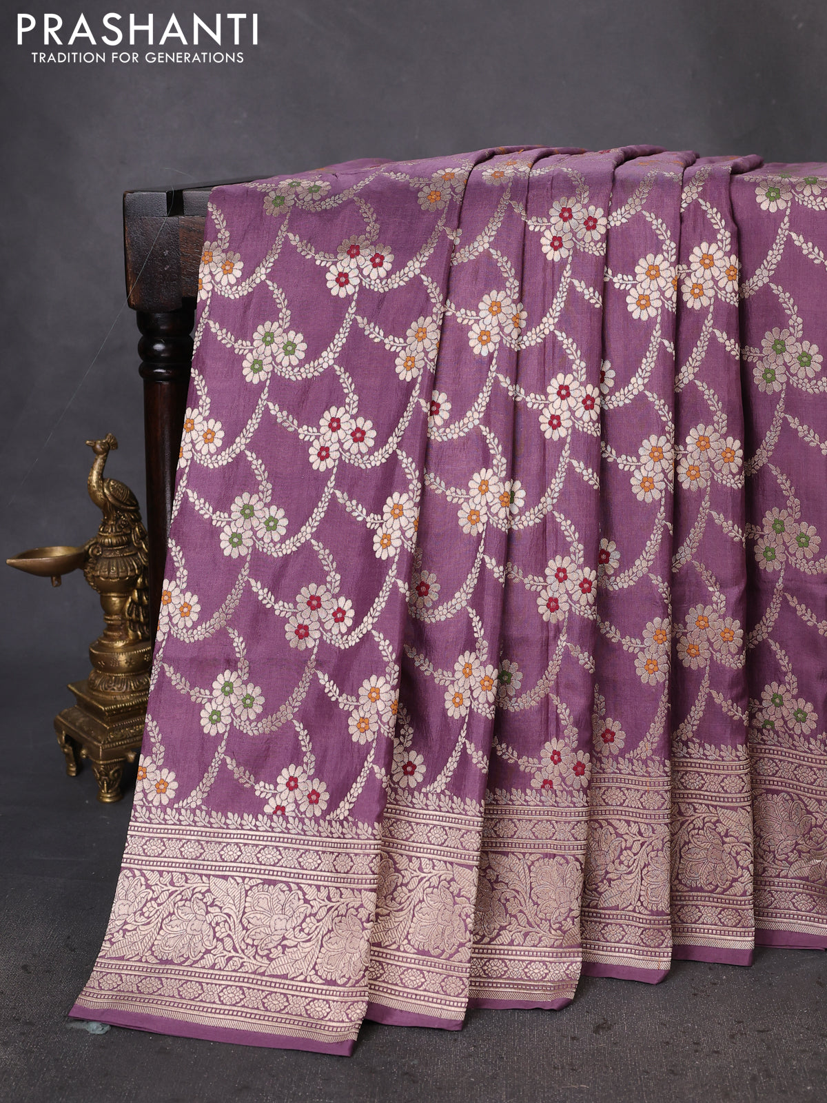 Banarasi uppada silk saree pastel lavender with allover zari woven brocade weaves and zari woven border