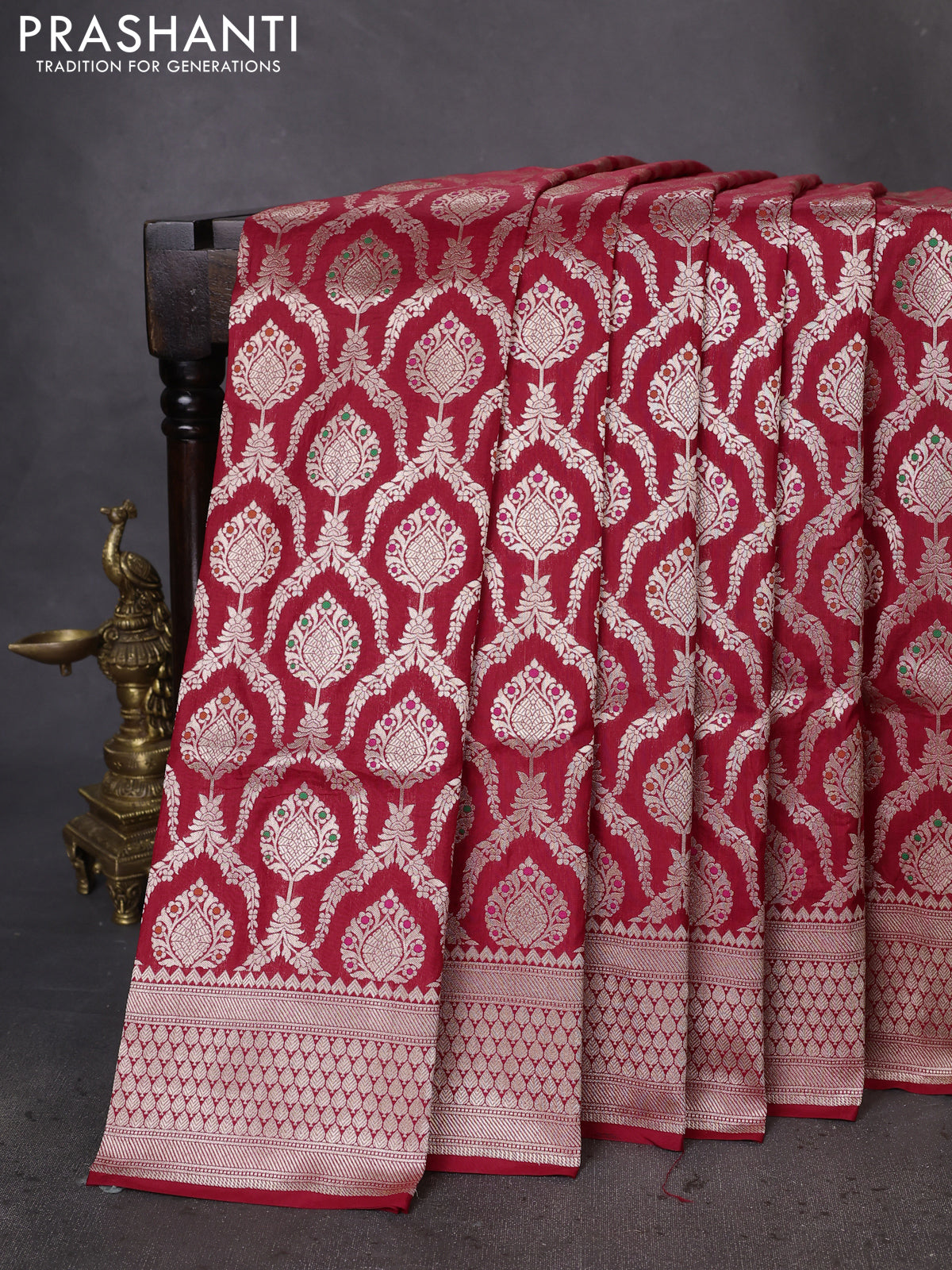 Banarasi uppada silk saree red with allover zari woven brocade weaves and zari woven border