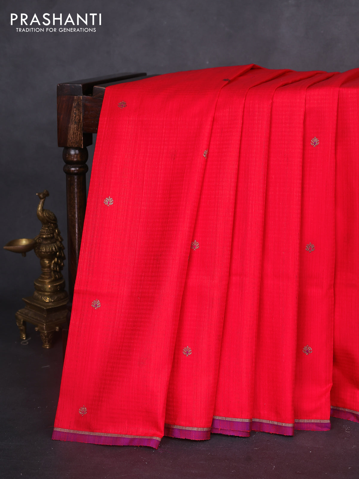Banarasi dupion silk saree orange and purple with woven buttas and piping border