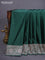 Banarasi crush crepe saree dark green with plain body and silver zari woven floral border