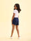 Girls Solid Navy Mid Rise Knit Shorts