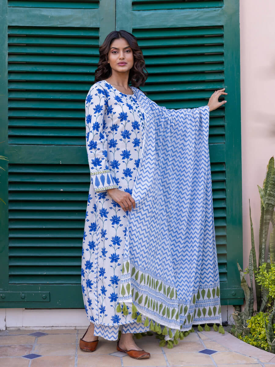 Classic Chevron Hand Block Printed Cotton Dupatta