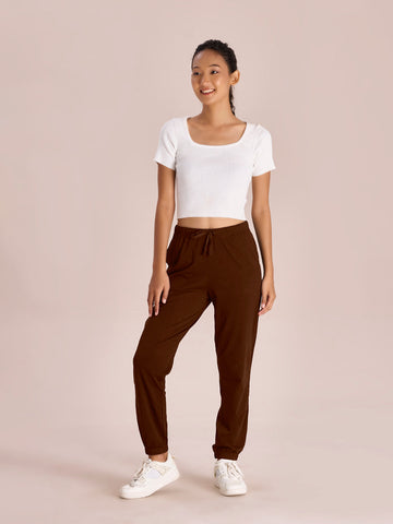 Dark Brown Cotton Stretch Casual Joggers