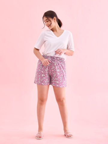 Women Printed Purple Woven Viscose Lounge Shorts