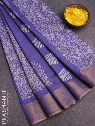 Bhagalpuri saree blue with butta prints and zari woven border