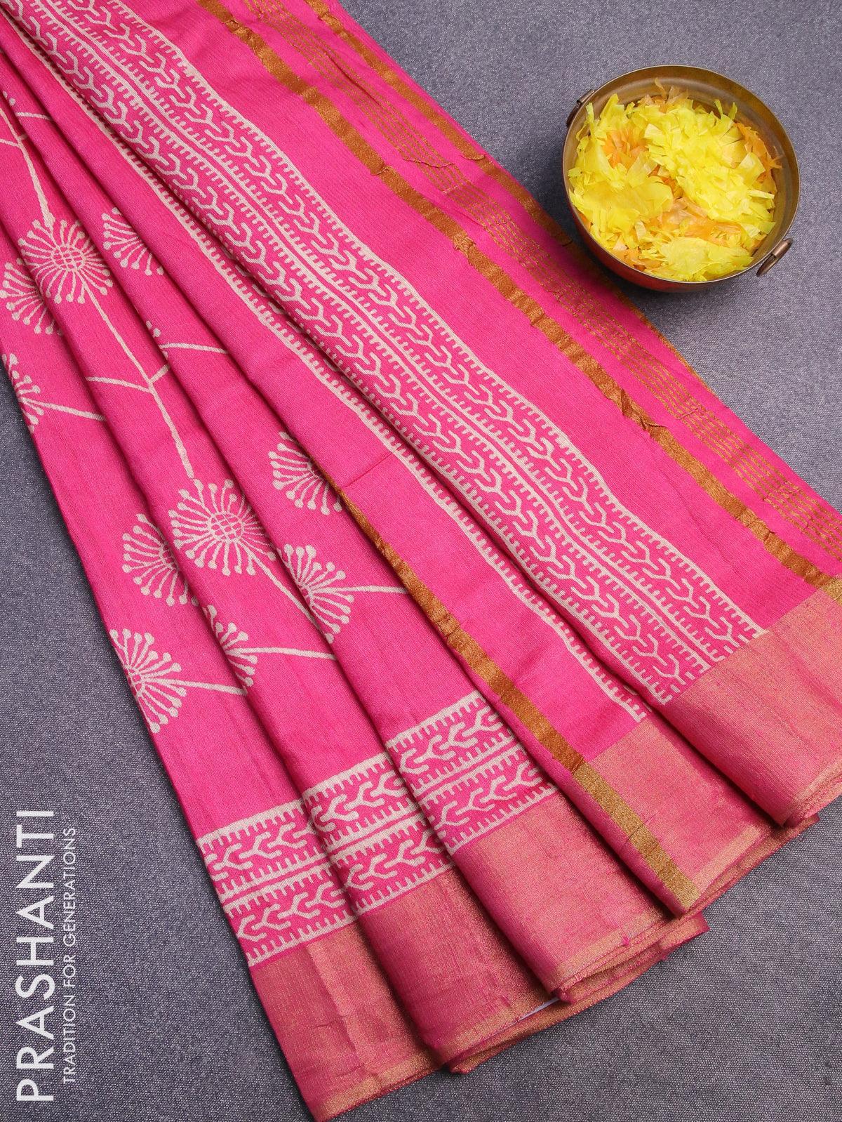 Bhagalpuri saree pink with butta prints and zari woven border
