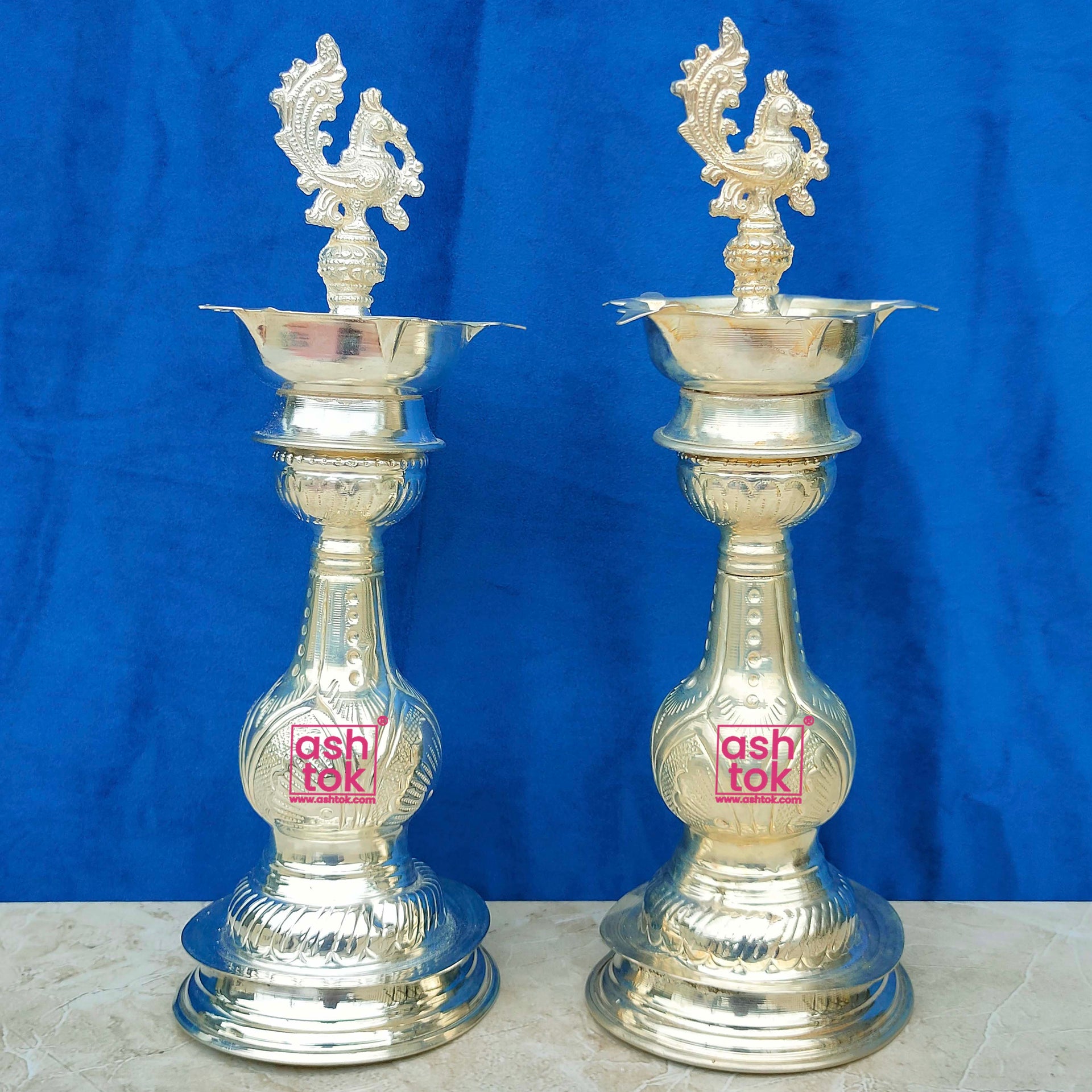 German Silver Peacock Diya, Oil Lamp, Puja Decorative Diya (Pack of 2 Pcs)