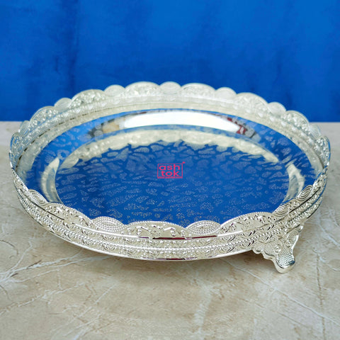 German Silver Tray For Puja. Decorative Tray  Diameter 8 Inches.