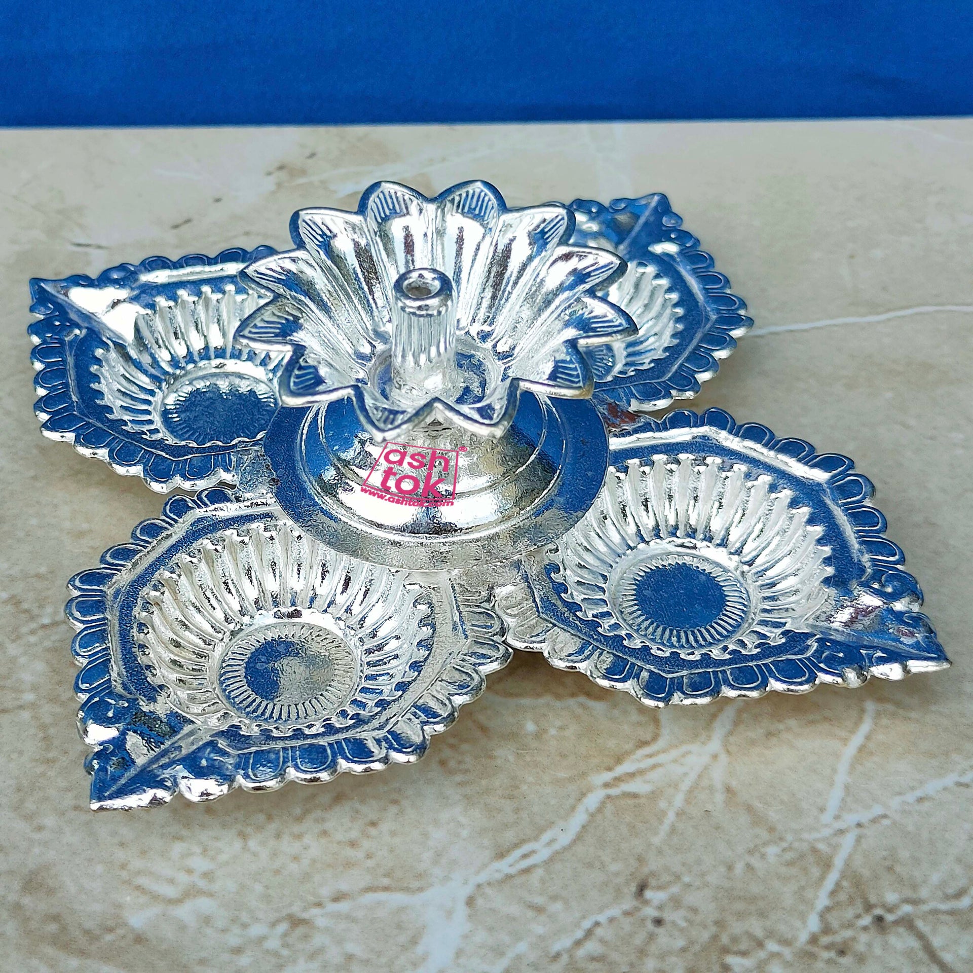 German Silver Diya, Pooja Diya, Oil Lamp. Diameter - 4.5 Inches