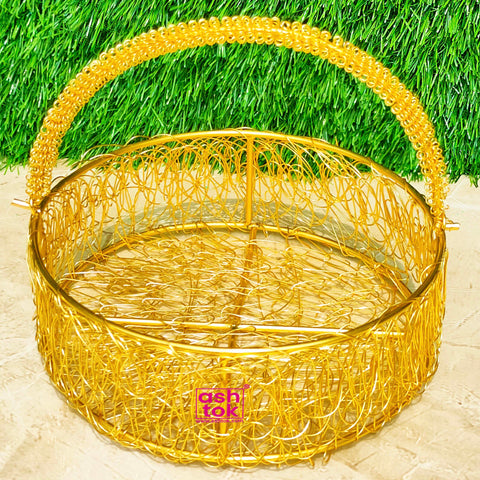 Round Shaped Metal Wire Flower Basket, Decorative Basket (Dia 6 Inches)