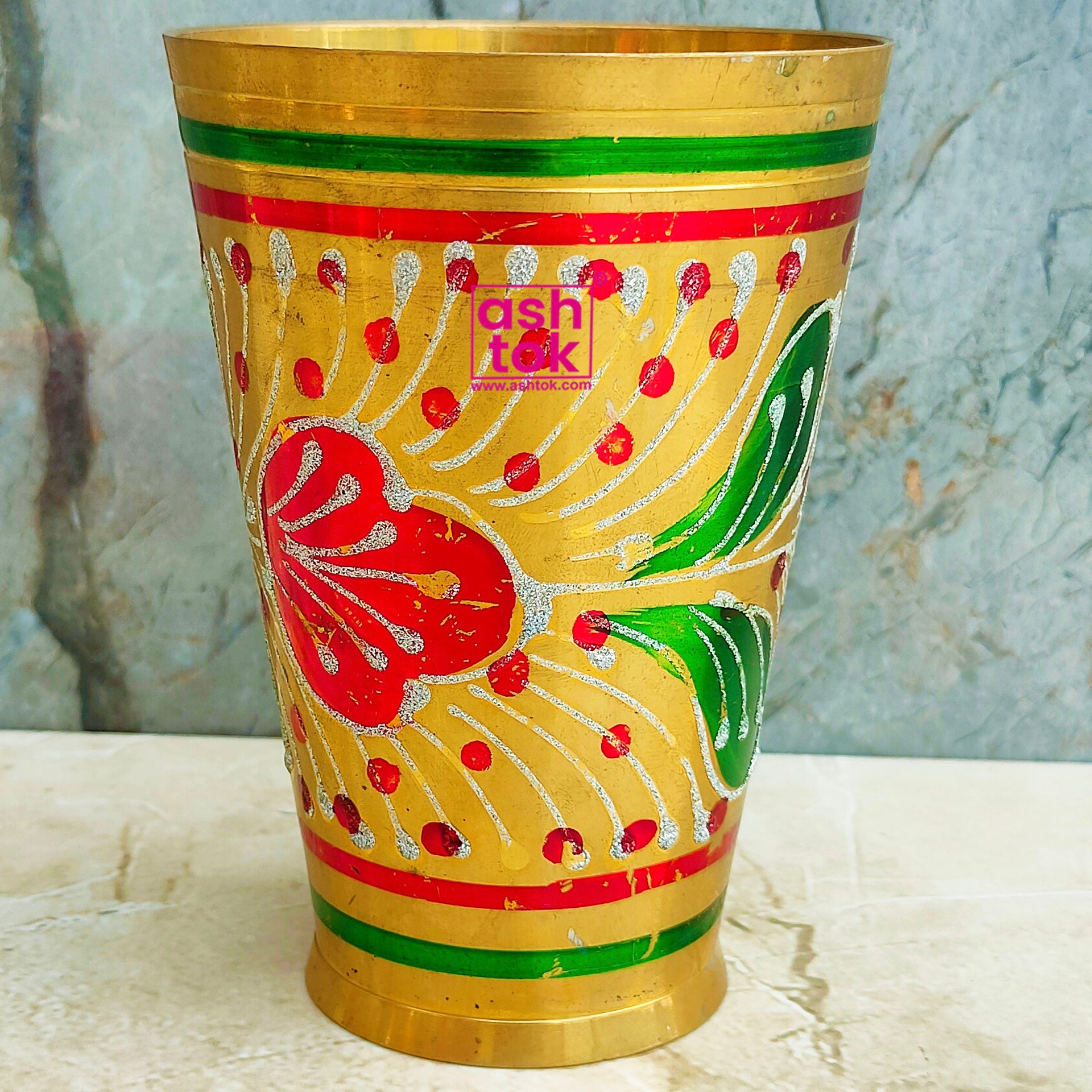 Meenakari Design Brass Lassi Glass, Premium Drinkware for Special Occasions