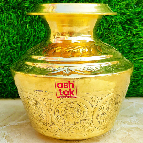 Brass Pot, Brass Water Pot Traditional Design, Kodam Ghada Pooja Decoration, Home decoration