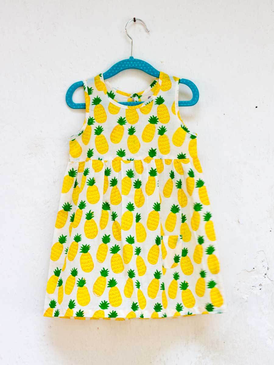 Ananaas Organic Cotton Block Printed Dress with a Pocket