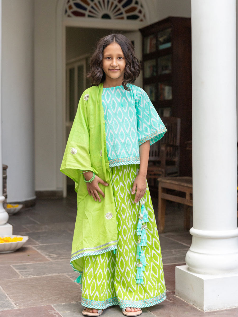 Set of 3 - Lilly Block Printed Cotton Lehanga