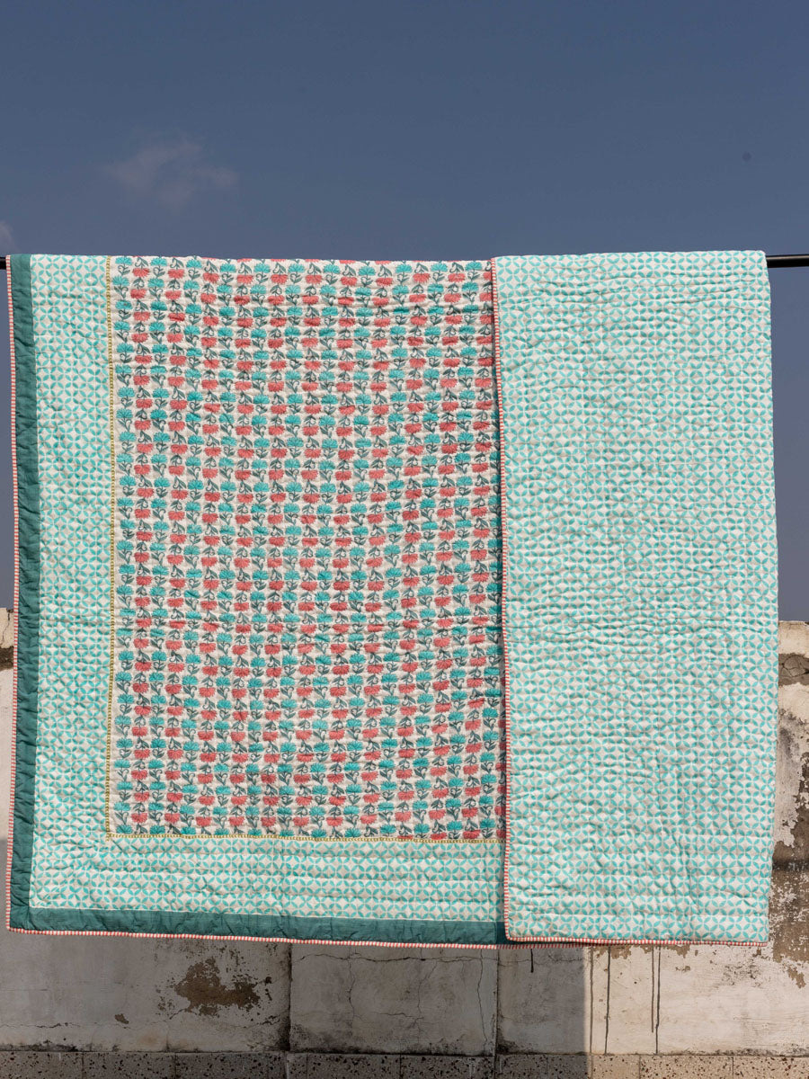 Sacred Lotus Block Printed Cotton Quilt