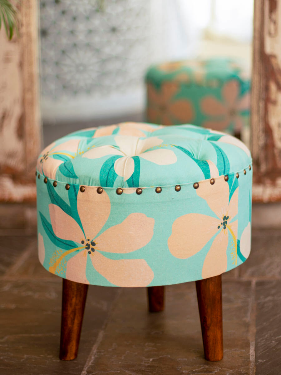 Pastel Melody Solid Wood Tufted Ottoman