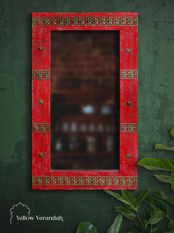 Bikaneri Distressed Mirror - Red