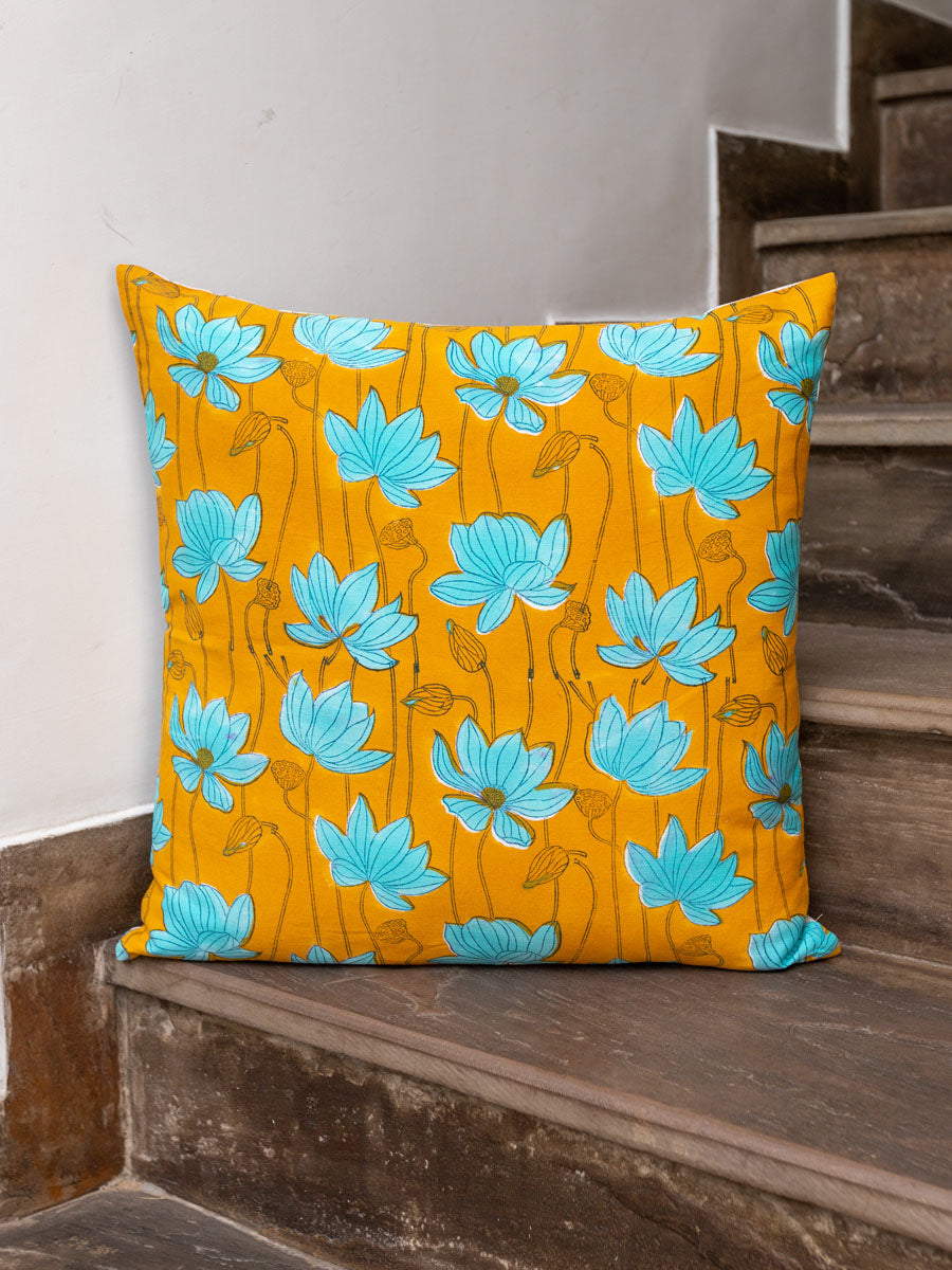 Amal Block Printed Cotton Cushion Cover - 20 Inch