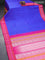 Pure kanjivaram silk saree royal blue and pink with allover thread checks & buttas and temple design thread woven border