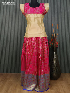 Banarasi kids lehenga sandal and pink blue with patch work neck pattern and silver zari woven butta weaves & long zari border for 16 years