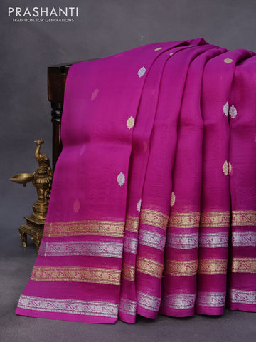 Banarasi organza silk saree purple with allover thread & zari woven buttas and long zari woven border