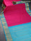 Pure kanjivaram silk saree pink and teal blue with allover checked pattern & buttas and annam zari woven korvai border