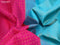 Pure kanjivaram silk saree pink and teal blue with allover checked pattern & buttas and annam zari woven korvai border