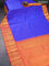 Pure kanjivaram silk saree blue and orange with allover zari woven butta weaves and long zari woven korvai border