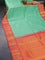 Pure kanjivaram silk saree teal green and dual shade of pink with allover zari checks & buttas and zari woven korvai border