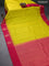 Pure kanjivaram silk saree lime yellow and pink with allover checked pattern & zari buttas and zari woven butta border