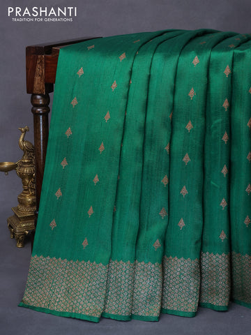 Banarasi raw silk saree green with allover thread & zari woven buttas and woven border