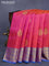 Pure kanjivaram silk saree dual shade of pinkish orange and dual shade of cs blue with allover zari weaves & buttas and zari woven annam border