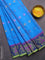 Bengal cotton saree cs blue and blue with thread woven buttas and thread woven border without blouse