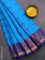 Bengal cotton saree cs blue and blue with thread woven buttas and copper zari woven border without blouse